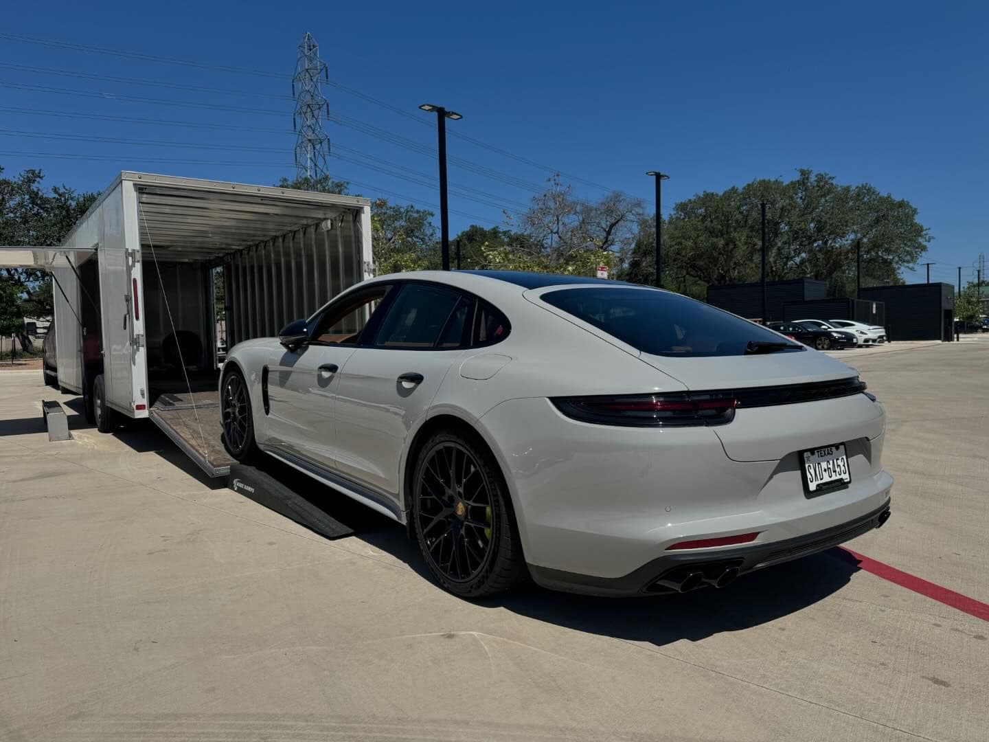 2018 Porsche Panamera Turbo S for a new client thanks to your referrals! Keep em coming!! 
.
.
.
.
.
.
.
.
#nicksautotransport #dreamtransporter #enclosedtransport #carhauler #carsofinstagram #carswithoutlimits #supercar #supercarsofinstagram #toyhauler #atc #aluminumtrailer #ford #powerstroke #platinum #carporn #raceramps #porsche #panamera #turboS #turbo #chalk #sedan